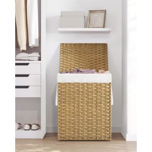 Laundry Hamper With Lid, 23.8 Gallon (90 L) Synthetic Rattan Clothes Laundry