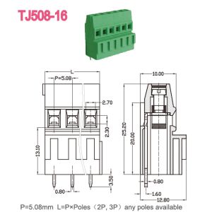 Green Terminal Block Connector 300V/10A M3 Screw 6-7mm Stripping Length 12-26AWG