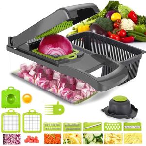 Mulitfunction 7 Shape Blades Green Vegetable Chopper With Container