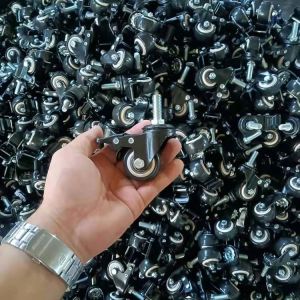 Black PVC Swivel Threaded Stem Light Duty Casters 1.5 Inch Soft Wheel With Total