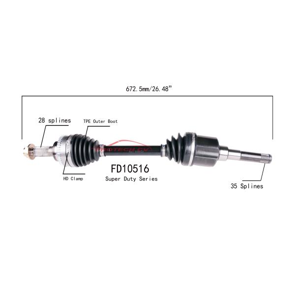 FD10516 CV Axle Assembly Heavy Duty Clamp TPEE Boot Cold Forging Grinding