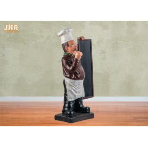 Wooden Menu Boards Polyresin Statue Figurine Poly Resin Floor Chef Sculpture For