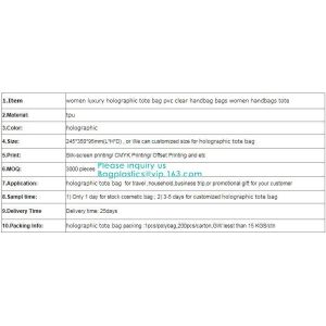 Neon Rainbow Hologram PVC Tote Bag custom holographic handbag PVC handle beach