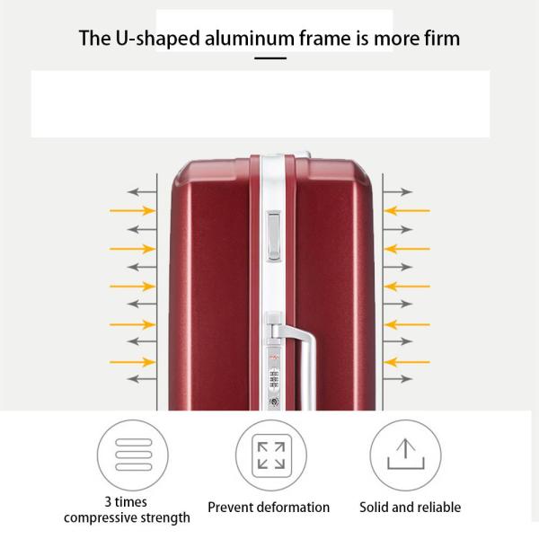 Zipper Closure Luxury 20-inch Aluminum Business Suitcase with Spinner Caster Scratch-resistant Lightweight PC Modern Style Carry-on Luggage