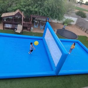 Cheap Castle Design Swimming Pool Inflatable Giant Volleyball Court with Customized Color for sale