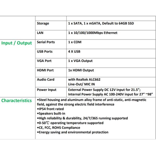 21''-98'' Indoor Freestanding Landscape Digital Signage Interactive Displays With J1900