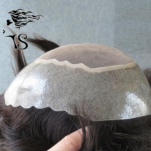 Natural Straight Toupee Hair Replacement System Fine Mono Base Center With Poly Perimeter