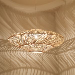 UFO Shades Rattan Lamp Creative Chinese Style Pendant Lights Wooden Suspension