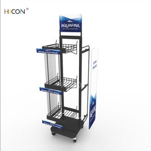 Movable 3-Tiers Black Metal Bottled Water Display Shelf