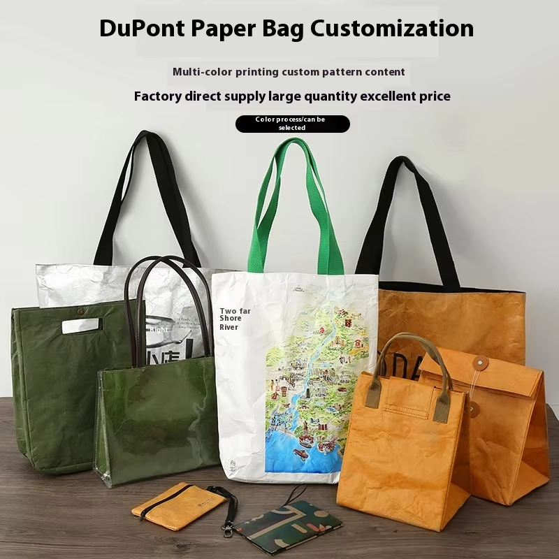 Custom LOGO Printed DuPont Paper Cosmetic Bag Tear-Resist Washable Tyvek Kraft