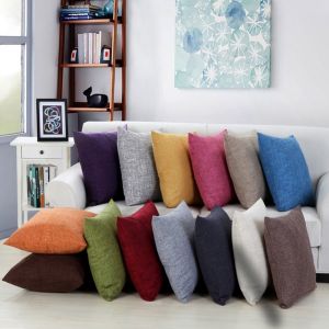 Simple Solid Colors Linen Cotton Cushion Cover for Home Pillowcases in Vintage