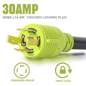 1 FT 10 Gauge STW USA Power Cord RV Generator Adapter with NEMA L14-30 Male Plug