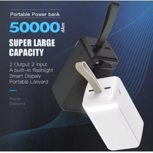 Cheap Power Bank 50000mah USB Type C and Micro USB Input Ports Mobile Charger Power Bank Led Display with Rope Handle for sale