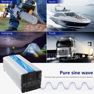 Heavy Duty 12V 2.4A Hybrid Solar Inverter LED 4000W Pure Sine Wave Power