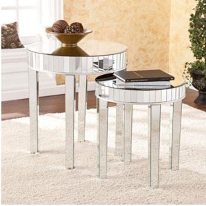China 2 pieces set mirrored nesting table round side table for living room on sale