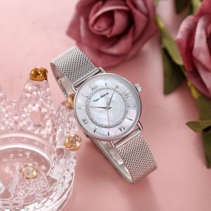 Ladies 3ATM Quartz Analog Watch 18mm Mop Dial Watch Mesh Strap