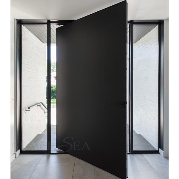 Quality Luxury Style Top Quality Black Color Bright Painting Side Glass Fixed Panel Front Pivot Door with Stainless Steel Handle wholesale
