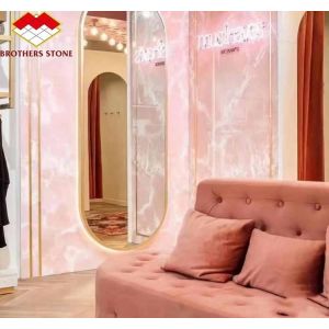 Modern Translucent Crystal Pink Onyx Slab Stone Lamps for Backlit Wall