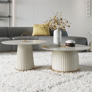 Round Slate Coffee Center Table Home Light Luxury Style 80x37cm