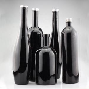 Cheap 750ml Glossy Black Glass Vodka Painted Bottles Screen Printing Gin Closure Liquor Bottle for sale