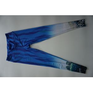 Good Stretch Long Blue Womens Sports Leggings High Waisted Complex Designs