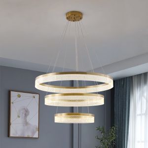 Tricolor Modern Ring Chandelier Dimmable Double Ring Pendant Light With Acrylic