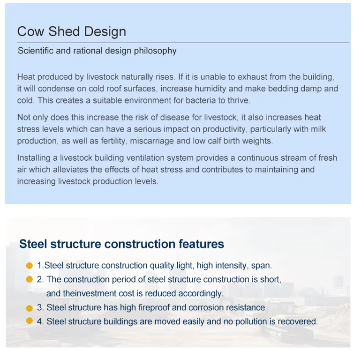 Q235B ASTM A36 Prefabricated Steel Cow Shed With Q355B Beams 20lb Roof Load