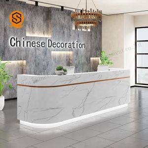 Custom Unique Design Office Marble Front Counter White Artificial Stone