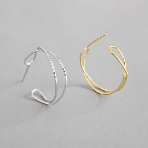 Lanciashow 925 Sterling Silver Jewellery Simple Interweave Twisted Hoop Earrings