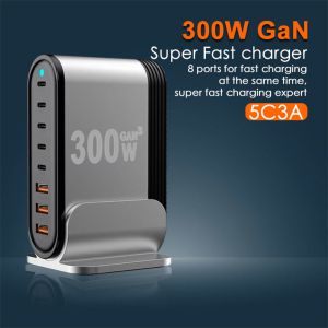 300W USB-C Charger 8-Port PD 100w 40w 12watt 5V 2.4a Fast Charger Station for