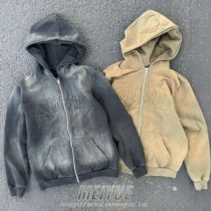 China OEM Vintage Oversized Zip Up Hoodie Applique Embroidery Hoodie Silk Screen Printing on sale