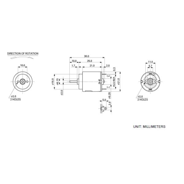RE-140 mini motor Dimension