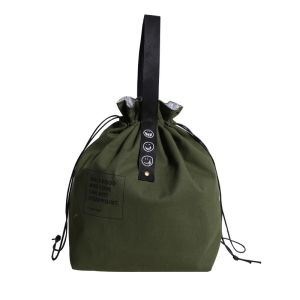 Customized Insulated Bento Bag Wide Opening Canvas Drawstring Lunch Bag