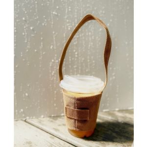 China 8*6cm  Foldable Canvas Coffee Cup Holder With Straw Pockets on sale