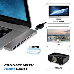 7 in 1 Thunderbolt 3 Type C USB C USB 3.1 Hub Docking to 4K +USB3.0*2+Type C*2