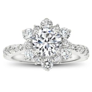 Snowflake Inspired 9K Silver Ring With Lab Diamond RD6.5MM Size 1.0ct weight