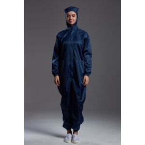 Food Processing Garment Resuable straight open zipper hooded coverall dark blue