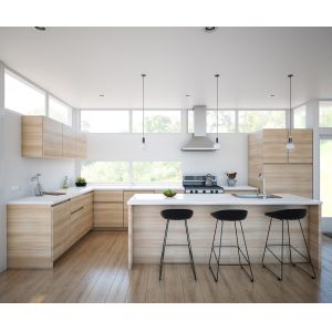 China Modern Design Handleless Wood Grain Kitchen Cabinet For Homeowner And Builder on sale