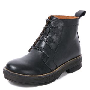 S038 Round head leather women's shoes retro handmade flat-heeled first layer cowhide lace-up Martin boots non-slip ethni