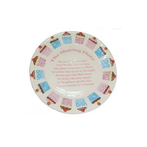 Decaled Ceramic Serving Platter Round Shape Birthday Cake Plate With Relief