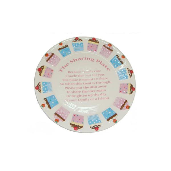 Decaled Ceramic Serving Platter Round Shape Birthday Cake Plate With Relief