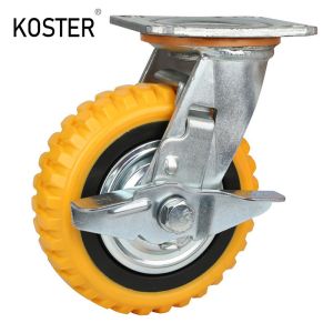 Orange Industrial Castor Wheel Heavy Duty PU Caster with Top Brake Initial
