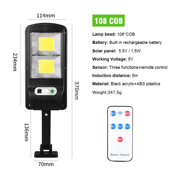 Solar Light 128 COB Large Outdoor Solar Waterproof Street Light Garden Infrared Sensor Motion Sensor Smart Remote Control Light