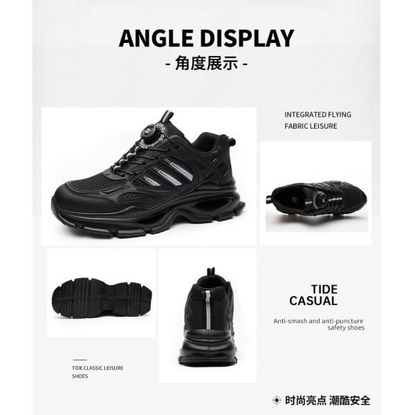 Kevlar Mid Sole Anti-stab Steel Toe Anti-smash BOA Rotating Button KPU Flying Knit Work Shoes In Black
