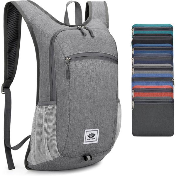 15L Hiking Backpack Ultralight Lightweight Packable Hiking Backpacks Water Resistant Folding Daypack for Travel (Grey)