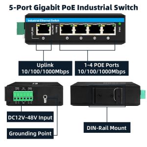 5-Port Industrial Network Switch Gigabit CE E-Mark Certified Unmanaged DIN