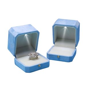Blue Velvet Octagonal LED Jewelry Boxes Hanhong Screen's Custom Solution for