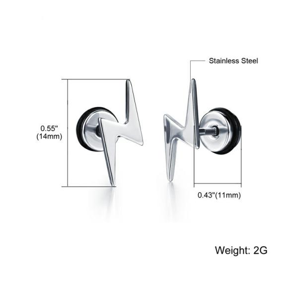 New Arrival Punk Style Stud Earrings Stainless Steel Body Piercing Jewelry Screw Back Earrings Lightning Bolt Earrings