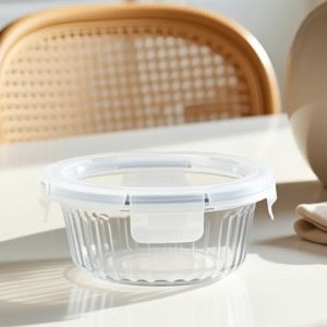 China Striped High Borosilicate Glass Food Container with PP Lid on sale
