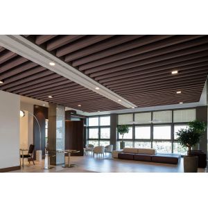 China 2/2/0.5mm Wooden Microperforated Acoustic Baffle Ceiling Tile Torsion Spring Panelized on sale